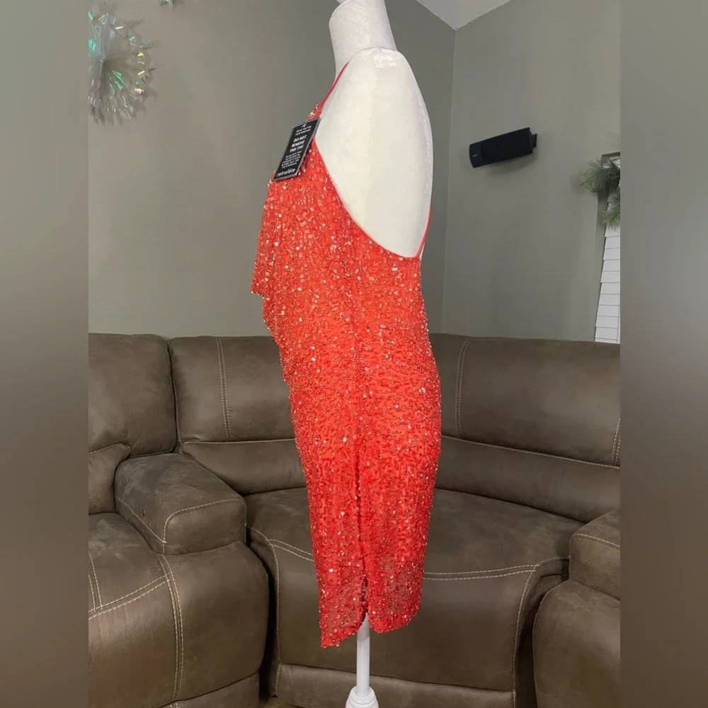 NWT Retrofete Mich Sequin Mini Dress Peach Coral Ombrè Sz L Sexy Cocktail Party - Picture 7 of 16